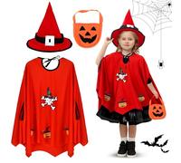 Shyllin Mantelli da Mago per Bambini con Cappello e Maschera per gli Occhi,Costume di Halloween con Cappello per Cosplay,Costume da Mago,per Halloween,Carnevale,Feste a Tema (Modello B-Rosso)