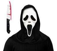 Shyllin Maschera Ghostface per Halloween, Mask in Lattice Scream e Coltello Macchiato di Sangue,Ghostface Mask, Accessori per Costumi di Feste Horror e Carnevale (Maschera urlante)
