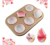 Shyllin Teglia per Muffin Set, 1 Acciaio al Carbonio Teglia Muffin e 100 Pirottini di Carta per Muffin, Teglia da Forno Muffin, Stampo Muffin Antiaderente, Teglia Muffin per Cupcakes, Budini, Brownies