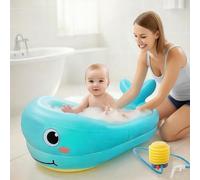 Shyllin Vasca da Bagno Gonfiabile Portatile per Bambini e Neonati,PVC Ispessito,Pompa ad Aria Gratuita,Vaschetta Portatile da Viaggio,Neonati da 0 a 3 Anni,per Viaggi e Casa (Balena azzurra)