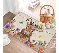 Shyllin Zerbino Ingresso, 40 x 60 cm Zerbino di Pasqua con Coniglietto di Fiori, Tappetino per Bagno Antiscivolo, Tappetini da Cucina Assorbente, Tappeto Pasquale per Interni ed Esterni