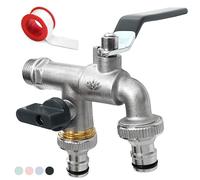 SHYNE - Doppio rubinetto in ottone antiruggine e antigelo da 1/2 pollici + 2 connettori per tubi + nastro PTFE + Ebook, adatto per giardino, lavatrici o serbatoi dell'acqua piovana