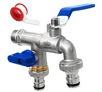 SHYNE Qualità Doppio Rubinetto 1/2'' Pollice Ottone Antiruggine e Resistente al Gelo + 2 Prese Rubinetto Gratuiti + eBook | Giardino, Lavatrice, Pioggia Barile (2 pezzi)