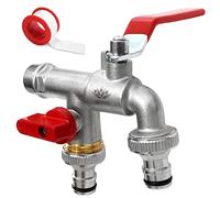 SHYNE Qualità Doppio Rubinetto 1/2'' Pollice Ottone Antiruggine e Resistente al Gelo + 2 Prese Rubinetto Gratuiti + eBook | Giardino, Lavatrice, Pioggia Barile (2 pezzi)