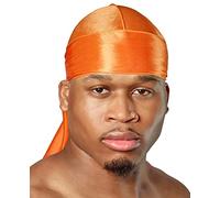 SHYNE Silky Durag - Arancione | Perfetto per Waves, Trecce e Locs | Premium Silk Du Rags per Uomini e Donne | Coda Larga e Lunga | Raso Ultra Morbido e Senza Pieghe | Black-Owned Business