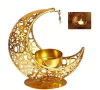SI SEN Portacandele a Forma di Luna, Ramadan, Decorazione da Tavolo con Lanterna Lunare, Per la Decorazione del Tavolo da Pranzo Della Camera da Letto del Soggiorno, Della Cena di Nozze (oro)