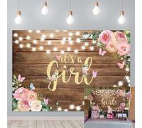 Si tratta di una ragazza sfondo acquerello rosa floreale farfalla luce post glitter rustico legno parete sfondo dolce ragazza baby shower festa compleanno torta tavolo decorazione 7x5FT