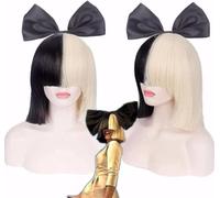 Sia Costume Parrucca 2 Toni Mezza Bionda Nero Bob Parrucca con Fiocco Nero Premium Qualità Capelli Sintetici Cosplay