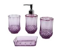 SiaBiced 4 Pezzi Portaspazzolino Dispenser di Sapone Appartamento Elementi Essenziali Portasapone in Acrilico Set di Accessori da Bagno per Piano di Lavoro, Viola