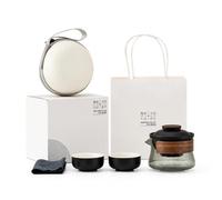 SiaBiced Set da Tè da Viaggio Portatile con Separazione dell'Acqua, Mini Teiera e Tazze in Ceramica per Servizio da Tè, Nero, Nero