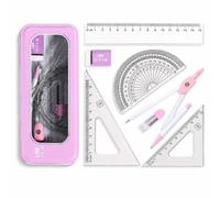 SiaBiced Set Geometria, 7 Pezzi con Custodia, Componenti in metallo, Accessori geometrici, Progetti artistici, Per scuole elementari, color to 2, color to 2, 15 cm