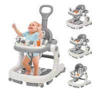 Siairo 3 in 1 Girello Neonato, Baby Walker per Bambini con ruote, luce, musica, centro giochi, Altezza Regolabili, Carrellino per Bimbi 6-18 Mesi (grigio)