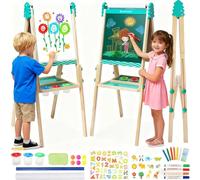 Siairo Lavagna per bambini, Lavagna con Cavalletto Bambini in legno, Disegno dell'arco regolabile in altezza, per bambini, con Rotolo di carta Giocattoli Educativi 3+ Anni (Blu)