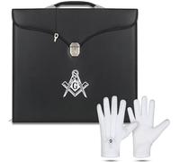 SialkotCrafts Custodia per grembiule massonico con ricamo quadrato e bussola Mason, colore blu, misura provinciale MM/WM, 40,6 x 45,7 cm, con guanti in cotone ricamati (Premium Regalia)