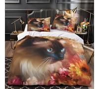 Siamese Cat Portrait Copripiumino 3 Pezzi microfibra morbida stampa 3D cerniera nascosta con federe ultra traspirante fantasy Vibrant Set Di Copripiumino for ragazzi e ragazze Super king（260x220cm）