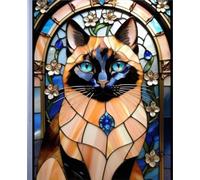 SIAMESE CAT *Stained Glass Jewel Art Design Print* COMPOSITION NOTEBOOK Travel Journal Diary Guest Book-Exotic Animal Feline Kitten Kitty Pet Lover ... School Ivy League University Student Teacher