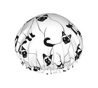 Siamese Cats Crowd Cuffia da impermeabile bianco nero, Cuffia elastica per capelli da bagno Protezione ambientale Cuffia da bagno per capelli, Doppio strato impermeabile Cappello da pe