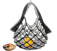 SIAMZYWV Borsa tote pieghevole in pelle fatta a mano, borsa a rete 2 in 1 borsa per la spesa piatta ripiegabile per le donne, A5, Taglia unica