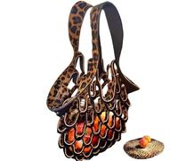 SIAMZYWV Borsa tote pieghevole in pelle fatta a mano, borsa a rete 2 in 1 borsa per la spesa piatta ripiegabile per le donne, A6, Taglia unica