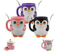 SIAMZYWV Porta pinta per gelato a forma di pinguino, 473 ml, con manico antigelo e due cucchiai (3 pezzi, nero, rosa, viola)