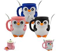 SIAMZYWV Porta pinta per gelato a forma di pinguino, 473 ml, con manico antigelo e due cucchiai (3 pezzi, nero, rosa, blu)