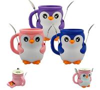 SIAMZYWV Porta pinta per gelato a forma di pinguino, 473 ml, con manico antigelo e due cucchiai (3 pezzi, blu, rosa e viola)