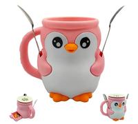 SIAMZYWV Porta pinta per gelato a forma di pinguino, Pebbles The Penguin, 473 ml, stampa 3D, con manico antigelo e due cucchiai (rosa)