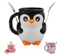SIAMZYWV Porta pinta per gelato a forma di pinguino, Pebbles The Penguin, 473 ml, stampa 3D, con manico antigelo e due cucchiai (nero)