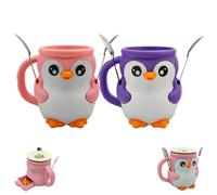SIAMZYWV Porta pinta per gelato a forma di pinguino, Pebbles The Penguin, 473 ml, stampa 3D, con manico antigelo e due cucchiai (2 pezzi rosa + viola)