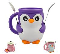 SIAMZYWV Porta pinta per gelato a forma di pinguino, Pebbles The Penguin, 473 ml, stampa 3D, con manico antigelo e due cucchiai (viola)