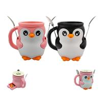 SIAMZYWV Porta pinta per gelato a forma di pinguino, Pebbles The Penguin, 473 ml, stampa 3D, con manico antigelo e due cucchiai (2 pezzi nero + rosa)