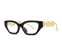 SIAMZYWV Rettangolo Occhiali Cornici Occhio di Gatto Delle Donne Extra Large Catena Gambe Occhiali Telaio Anti Luce Blu Occhiali, nero