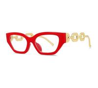 SIAMZYWV Rettangolo Occhiali Cornici Occhio di Gatto Delle Donne Extra Large Catena Gambe Occhiali Telaio Anti Luce Blu Occhiali, Red