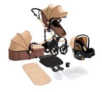 Sianldcone Passeggino 3 in 1 Trio Neonati, Tessuti di Alta Qualità Carrozzina per Neonato, Spinta Bidirezionale Passeggino Reversibile, Visione Aperta Passeggino Trolley (588 Khaki)