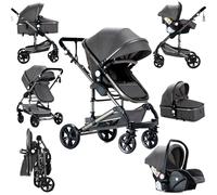 Sianldcone Passeggino 3 in 1 Trio Neonati, Tessuti di Alta Qualità Carrozzina per Neonato, Spinta Bidirezionale Passeggino Reversibile, Visione Aperta Passeggino Trolley (739 Grey)