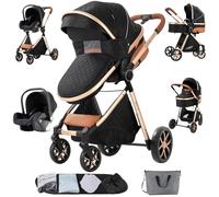 Sianldcone Passeggino 3 in 1 Trio Neonati, Tessuti di Alta Qualità Carrozzina per Neonato, Spinta Bidirezionale Passeggino Reversibile, Visione Aperta Passeggino Trolley (V9 Black)
