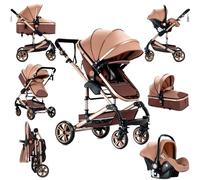 Sianldcone Passeggino 3 in 1 Trio Neonati, Tessuti di Alta Qualità Carrozzina per Neonato, Spinta Bidirezionale Passeggino Reversibile, Visione Aperta Passeggino Trolley (739 Beige)