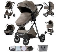 Sianldcone Passeggino 3 in 1 Trio Neonati, Tessuti di Alta Qualità Carrozzina per Neonato, Spinta Bidirezionale Passeggino Reversibile, Visione Aperta Passeggino Trolley (V9 Chocolate)