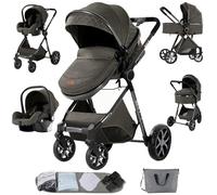 Sianldcone Passeggino 3 in 1 Trio Neonati, Tessuti di Alta Qualità Carrozzina per Neonato, Spinta Bidirezionale Passeggino Reversibile, Visione Aperta Passegginos Trolley (V9 Deep Grey Original)