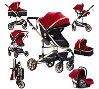 Sianldcone Passeggino 3 in 1 Trio Neonati, Tessuti di Alta Qualità Carrozzina per Neonato, Spinta Bidirezionale Passeggino Reversibile, Visione Aperta Passeggino Trolley (739 Red)