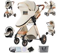 Sianldcone Passeggino 3 in 1 Trio Neonati, Tessuti di Alta Qualità Carrozzina per Neonato, Spinta Bidirezionale Passeggino Reversibile, Visione Aperta Passeggino Trolley (V9 Creamy White)