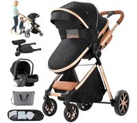 Sianldcone Passeggino 3 in 1 Trio Neonati, Tessuti di Alta Qualità Carrozzina per Neonato, Spinta Bidirezionale Passeggino Reversibile, Visione Aperta Passeggini Trolley (FV9 Black)