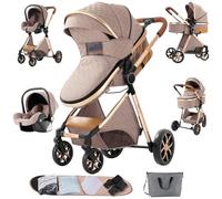 Sianldcone Passeggino 3 in 1 Trio Neonati, Tessuti di Alta Qualità Carrozzina per Neonato, Spinta Bidirezionale Passeggino Reversibile, Visione Aperta Passeggino Trolley (V9 Khaki)