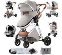 Sianldcone Passeggino 3 in 1 Trio Neonati, Tessuti di Alta Qualità Carrozzina per Neonato, Visione Aperta Passeggino Trolley, Spinta Bidirezionale Passegginos Reversibile (V9 Light Grey)
