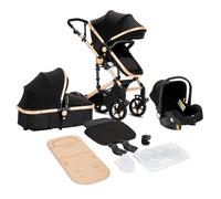 Sianldcone Passeggino 3 in 1 Trio Neonati, Tessuti di Alta Qualità Carrozzina per Neonato, Visione Aperta Passeggino Trolley, Spinta Bidirezionale Passegginos Reversibile (588 Black Gold)