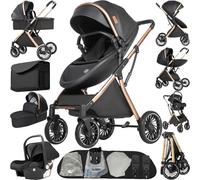 Sianldcone Passeggino 4 in 1 Trio Neonati, Tessuti di Alta Qualità Carrozzina per Neonato, Spinta Bidirezionale Passeggino Reversibile, Visione Aperta Passeggini Trolley (688 Black)