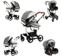 Sianldcone Pelle PU Passeggino 3 in 1 Trio Neonati, Tessuti di Alta Qualità Carrozzina per Neonato, Spinta Bidirezionale Passeggino Reversibile, Visione Aperta Passeggino Trolley (518 Grey)