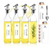 SIAZIH Set 4 Pezzi 500 ml Oliera Vetro, Bottiglia per Olio con 30 Grandi Etichette Bianche Come la Neve, Bottiglia Olio con Beccuccio, Porta Olio e Aceto, per Nna Cucina Ordinata e Organizzata