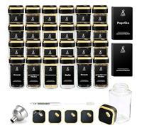 SIAZIH Spargere spezie con elegante coperchio in oro nero, barattoli per spezie dorati (24 x 120 ml), set di contenitori per spezie, etichette per spezie, barattoli per spezie in vetro per la