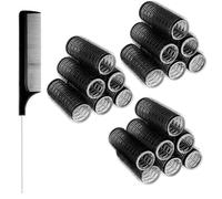 Sibba 18 bigodini con 1 pettine, bigodini autoadesivi, senza calore, bigodini in velcro, piccoli bigodini per capelli lunghi medi, colore nero, 20 mm